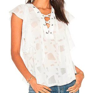 Iro Gilka Ecru Lace-Up Flutter-Sleeve Top